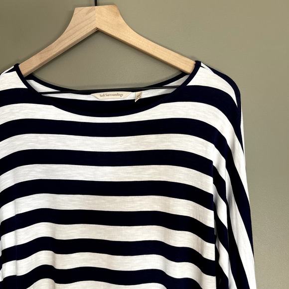 Soft Surroundings Adrift Top Striped Tee Tie Sleeve Blue White Size XSP Nautical - Picture 6 of 16